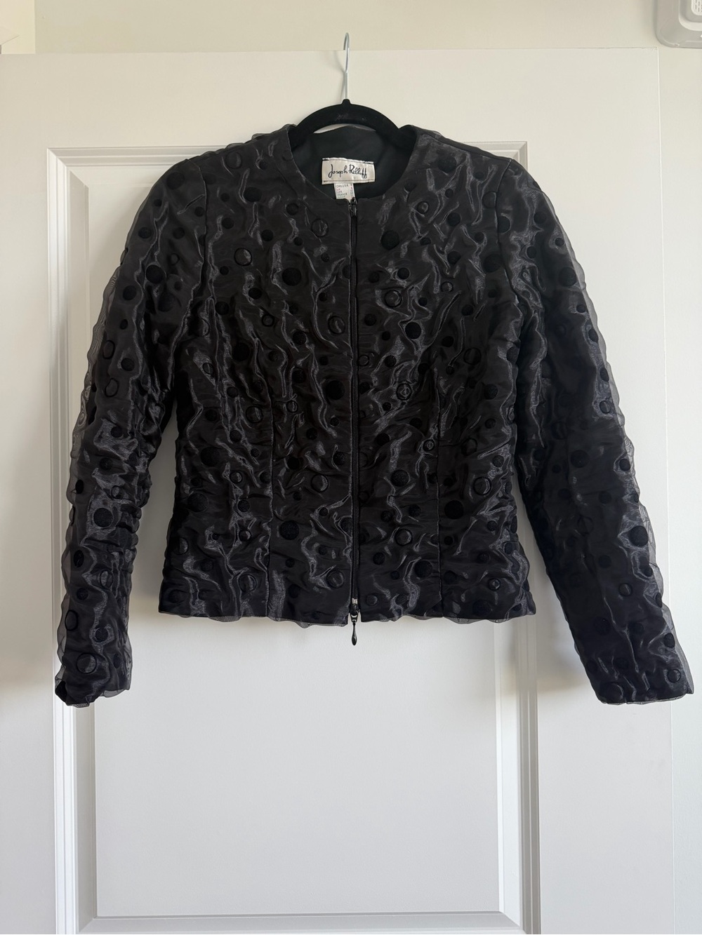 Vintage Joseph Ribkoff Textured Black Zip-Up Jacket – Size 4